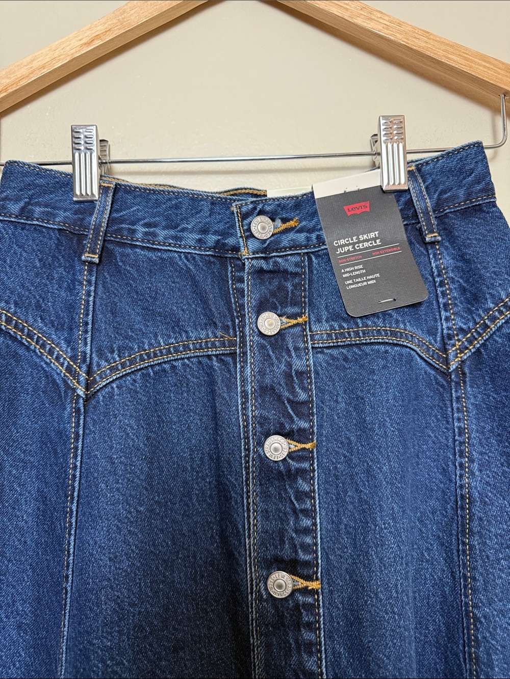 Levi’s Denim Circle Skirt Button Front A Line Midi Maxi Y2K Blue Size 23 NWT - Picture 3 of 9